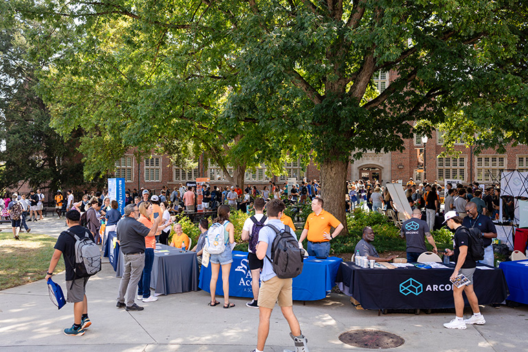 students walking around at the Engineering Cookout