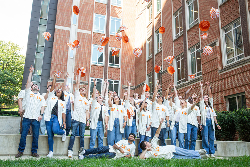 engineering professional practice ambassadors throwing bucket hats